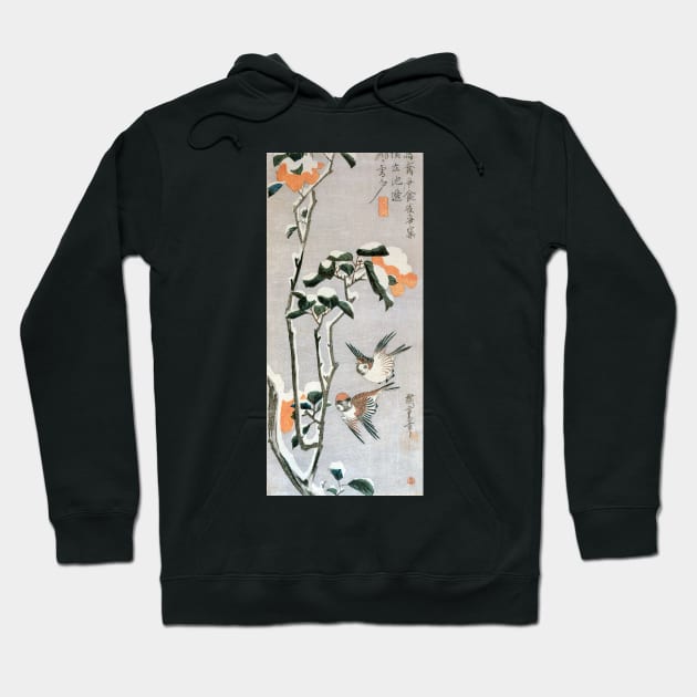 Sparrows and Camellia in Snow Hoodie by MasterpieceCafe